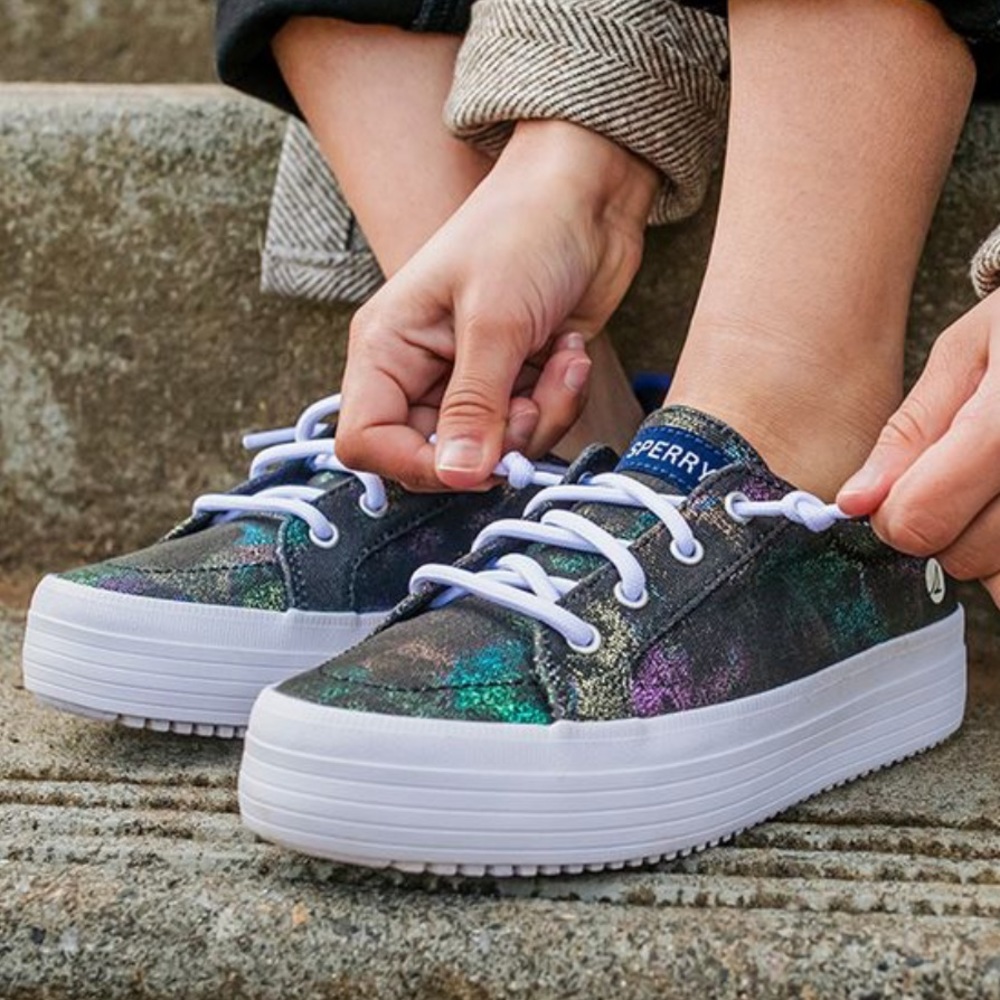 Sperry Girls Black Sparkle Platform Sneaker